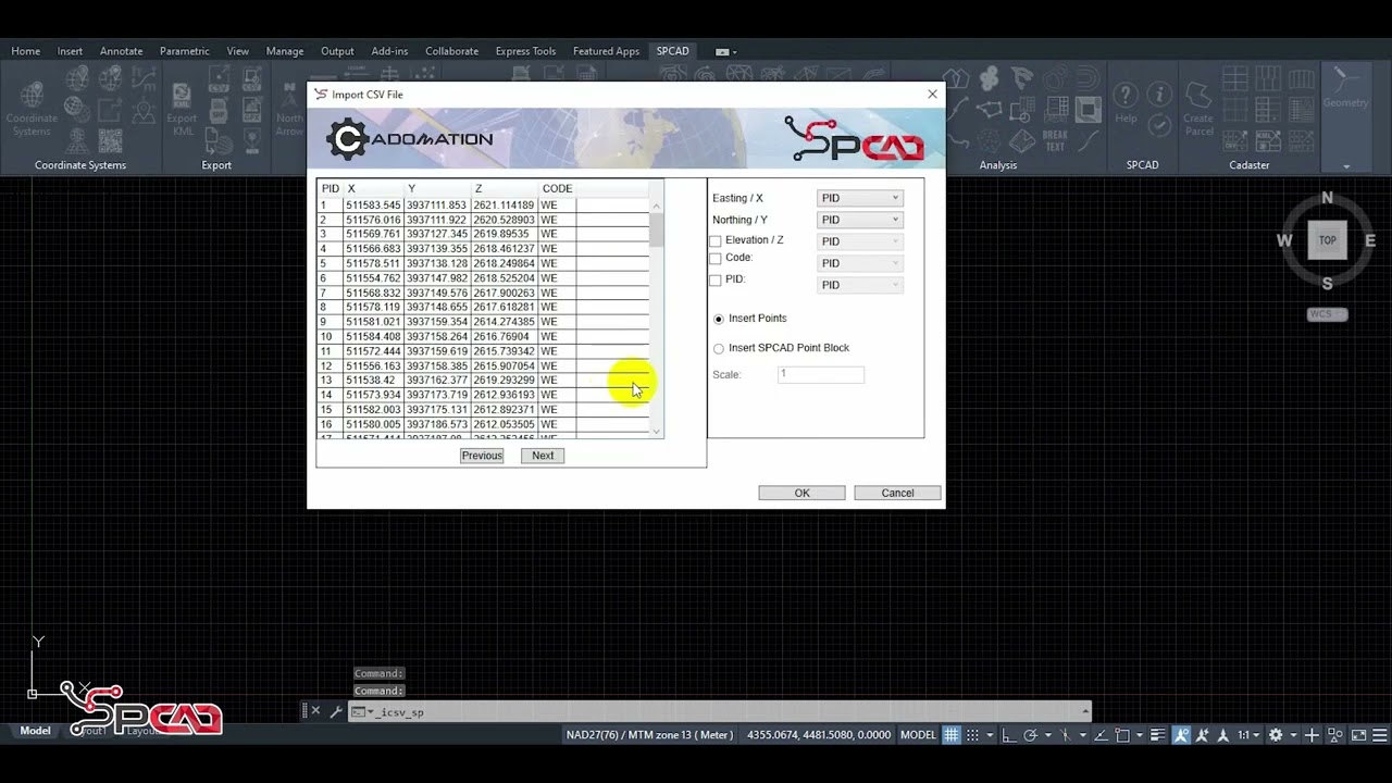 Import CSV in CAD Environment