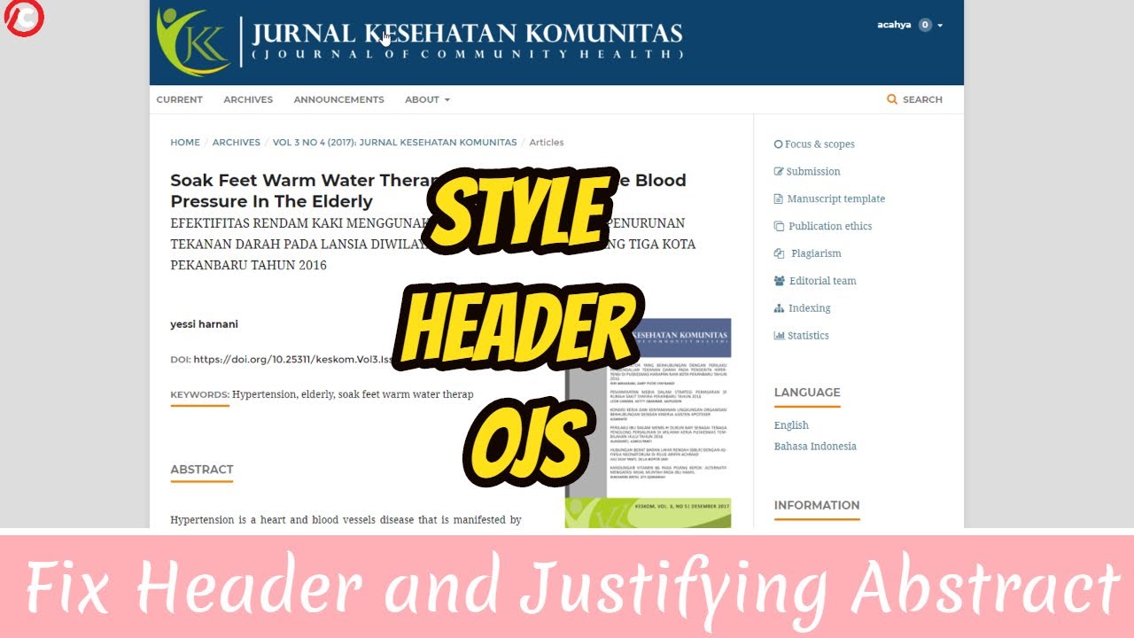 Tutorial How to Fix OJS Header Image and set Abstract Justify