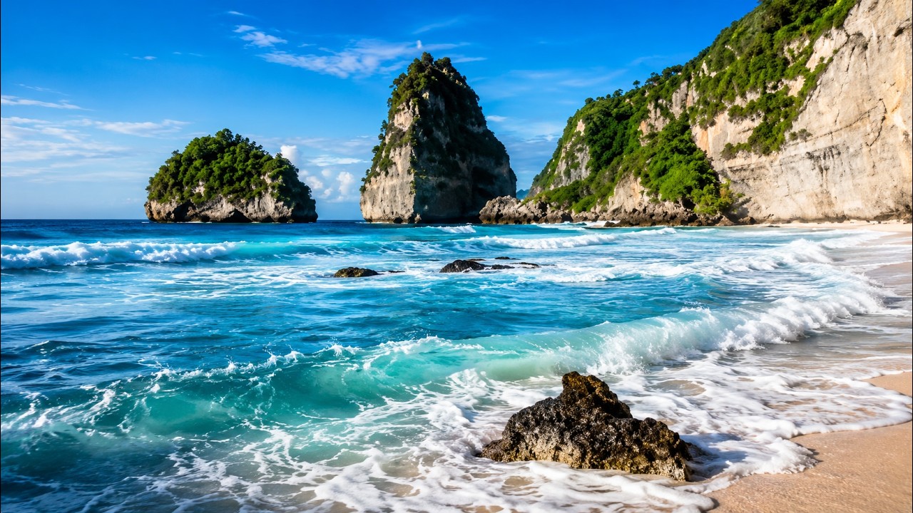 Bali Island Ocean Waves Sounds 3 Hours 4K | Diamond Beach Nusa Penida Sleep Sounds | No Music | ASMR