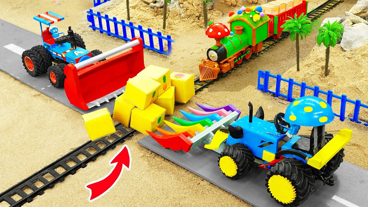 DIY Tractor with Bulldozer machine rescues the train out of stucked on rail track |@DIYTractorStory