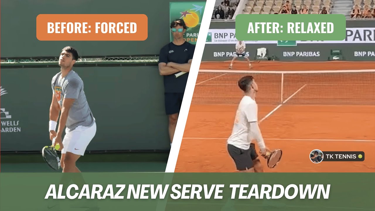 Carlos Alcaraz's new serve technique slo-motion teardown | Wins 2024 French Open - Rolland Garros