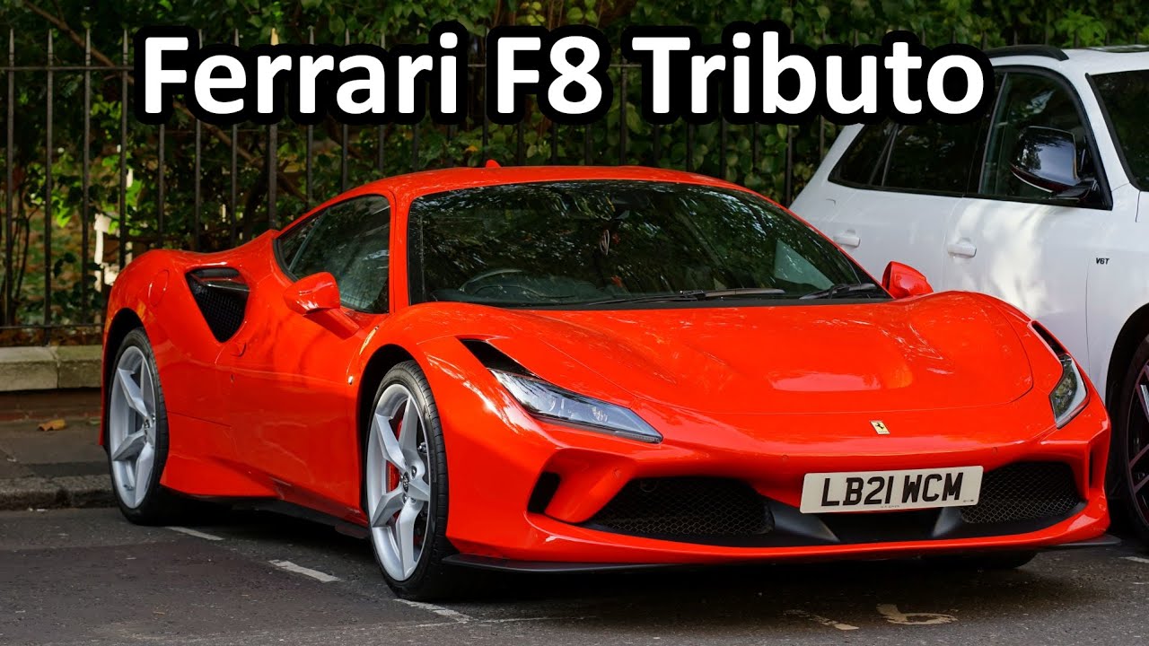 Up Close: Shiny 2021 Ferrari F8 Tributo Rosso Scuderia on Standard Rims. Walkaround and Photos