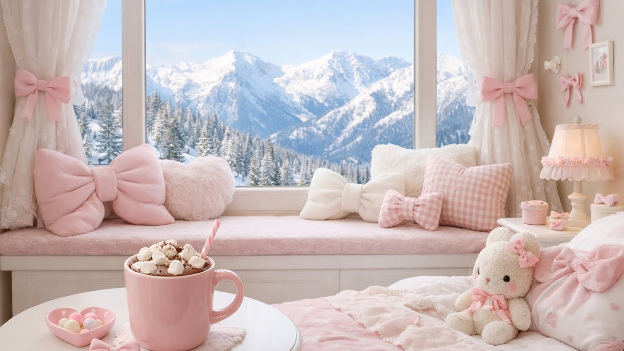 Cozy Pink Bow Bedroom 🎀 1 Hour 4K Relaxing TV Wallpaper | Cute Pastel Aesthetic Room Ambience