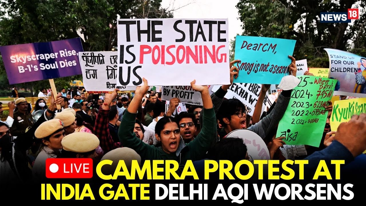 India Gate LIVE Protest Over AQI 450+| Delhi AQI Hits Crisis Levels | &lsquo;Help Us Breathe&rsquo; |News18 N18G