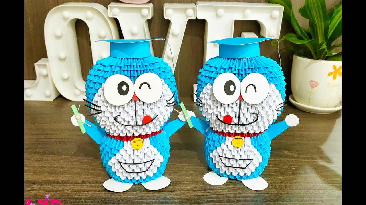 Cách xếp Đô-rê-mon Origami 3D chi tiết - Tutorial Doremon Origami