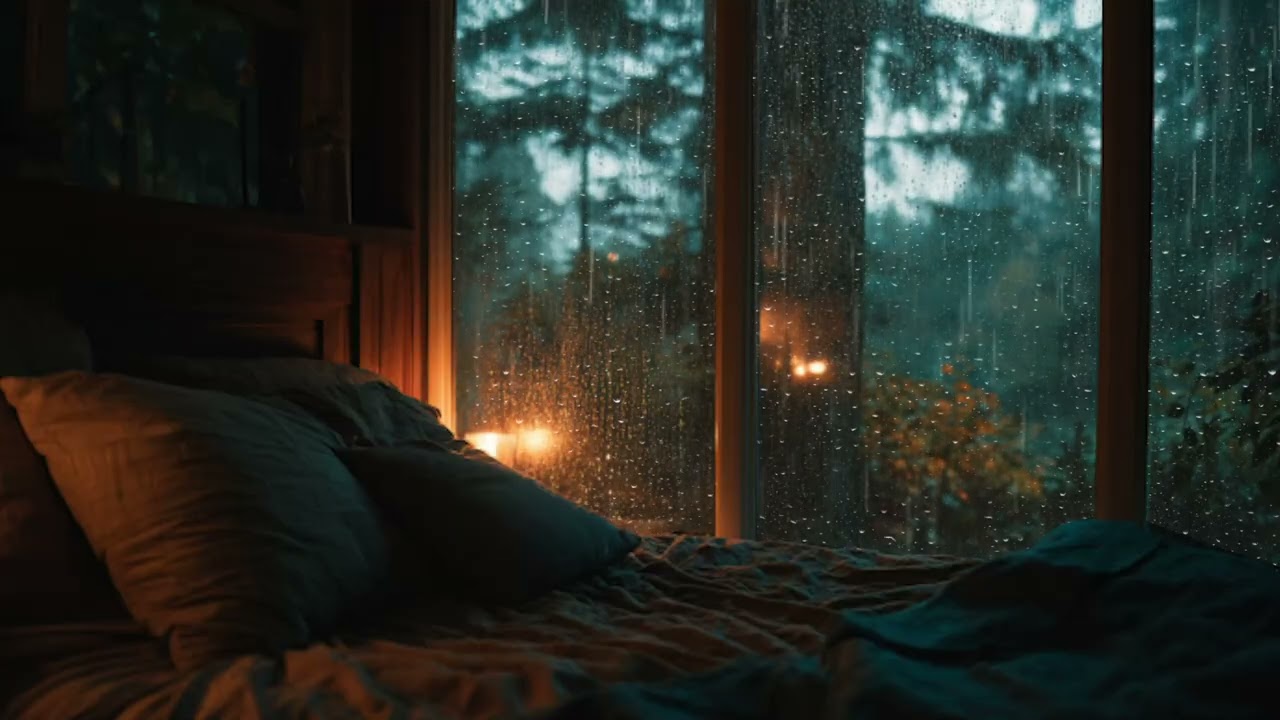 Rain Piano in a Forest Glass House | Rain on Glass, Nature Calm, Deep Relax & Meditation Ambience