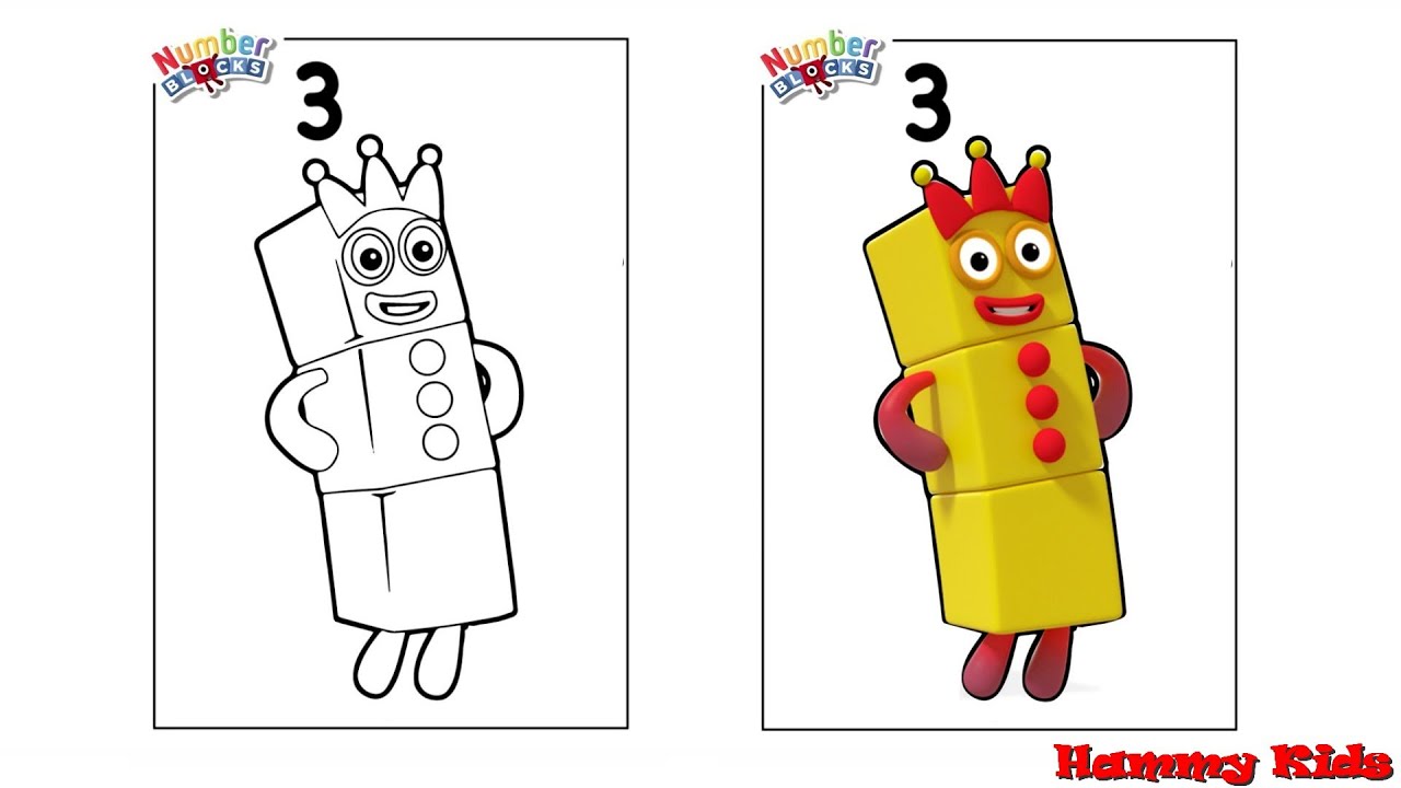 Numberblocks Number Three | How To Draw and Colour | Numberblock 3 |  Drawings for Kids | Hammy Kids
