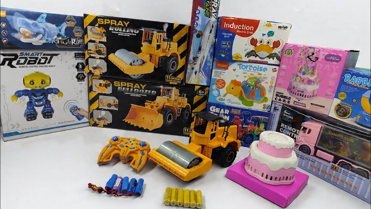 Unboxing RC Bubale Cake, Roling Electric Buldozer , Robot Shark, Racing Car's 