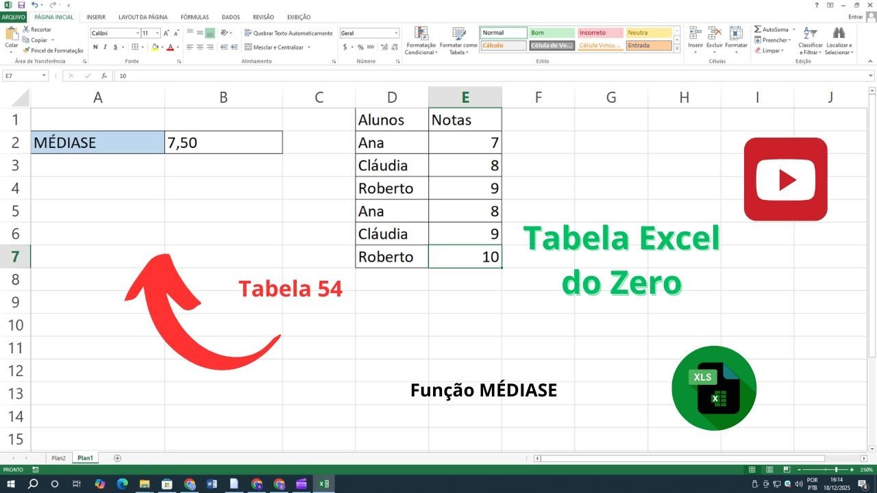 Tabela Excel do Zero - Tabela 54 – Função MÉDIASE – Tutorial Zero Info