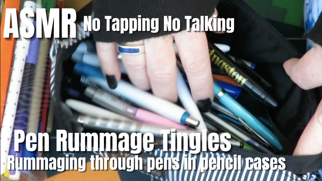 ASMR Pen Rummage Tingles. Rummaging through Pens in Pencil Cases. No Tapping. No Talking.