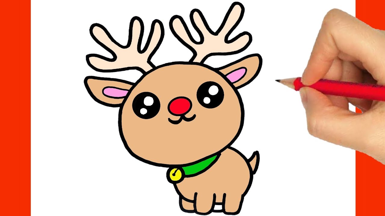 cómo dibujar un reno de navidad kawaii