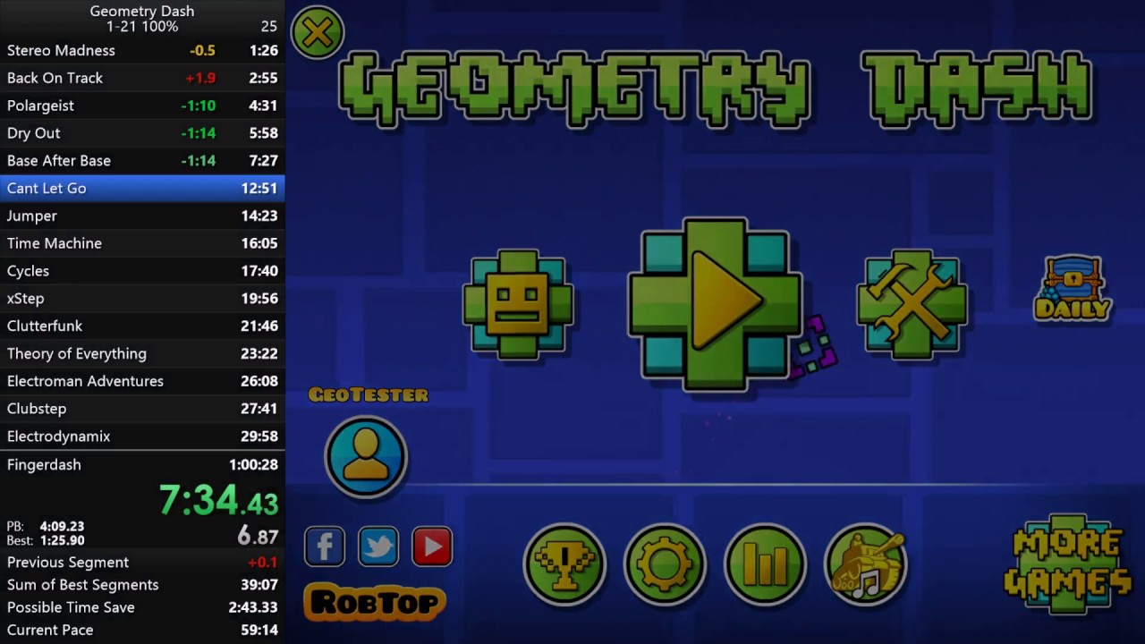 Geometry Dash Speedrun (1-21 100%) in 55:49.17 (OLD)