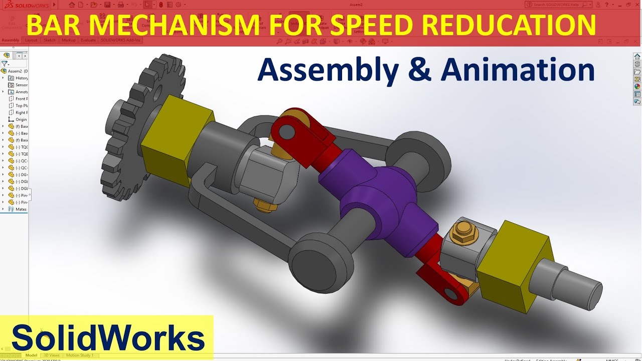 SolidWorks Assembly & Motion Animation #1 | Bar speed mechanism