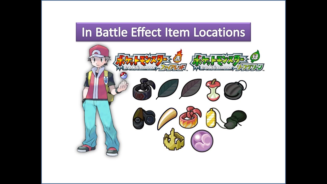 Pokemon Fire Red & Leaf Green - In Battle Effect Item Locations