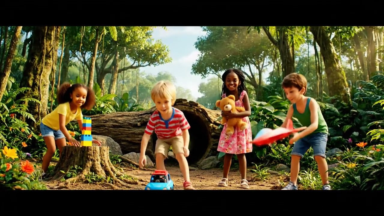 kids playing in forest