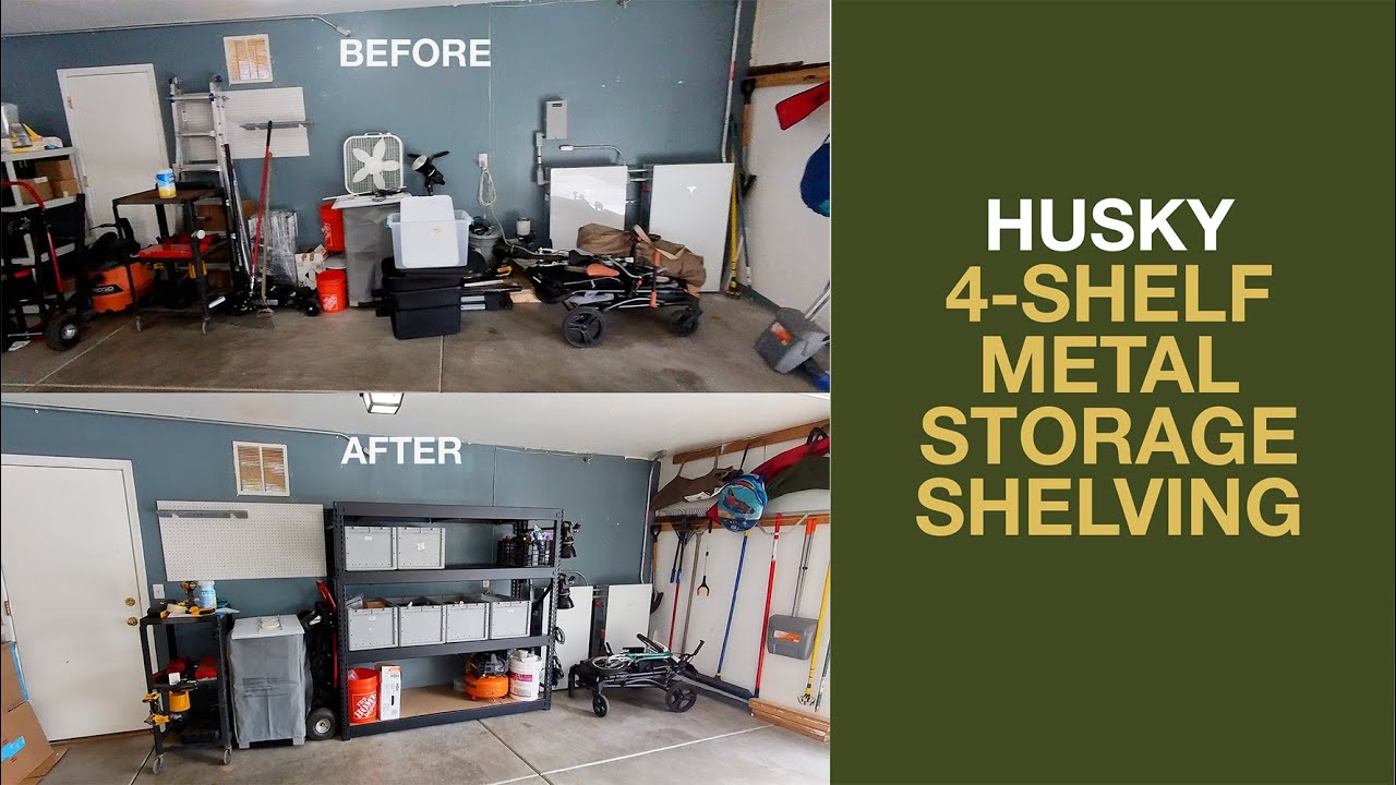 Металлические стеллажи HUSKY с 4 полками для промышленного использования — обзор и сборка.