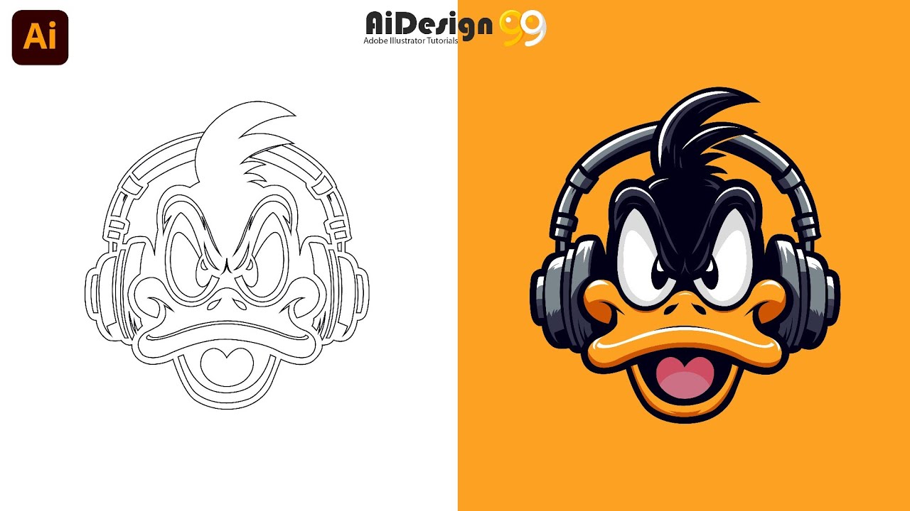 Adobe Illustrator Beginner Tutorial - Create a vector Duck from sketch