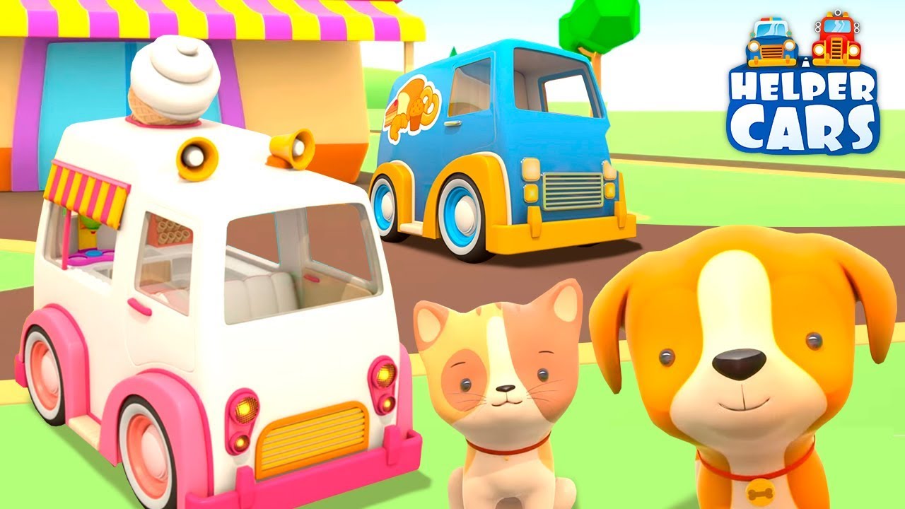 Helper Cars Cartoon: An Ice Cream Van - Learn Street Vehicles' Names & Cars for Kids