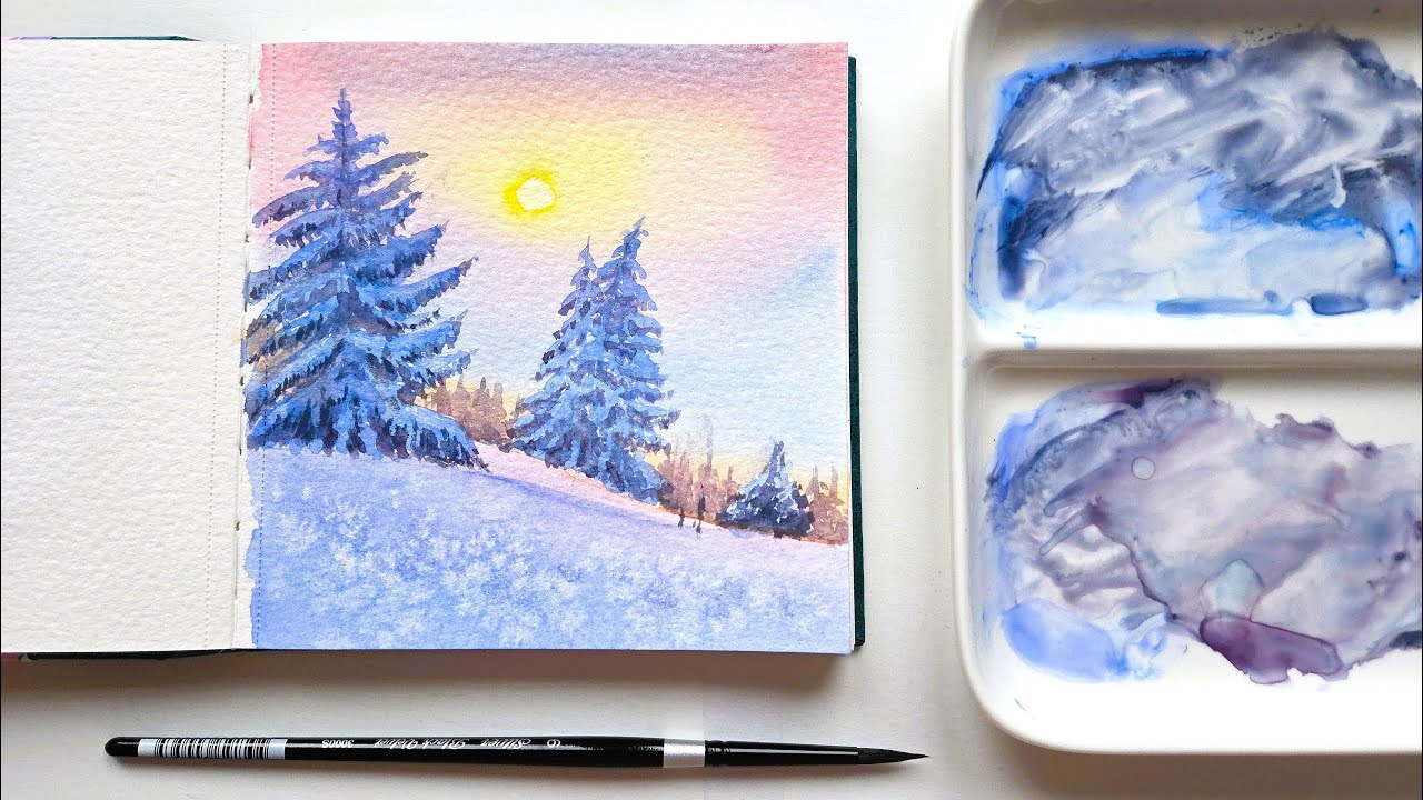 Winter Landscape Watercolor Painting | Easy & Relaxing Watercolor Tutorial