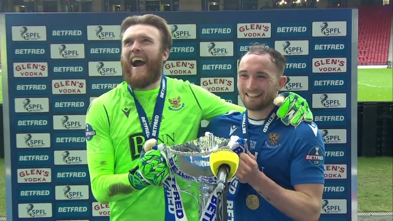 St. Johnstone duo Chris Kane and Zander Clark react to Betfred Cup final win