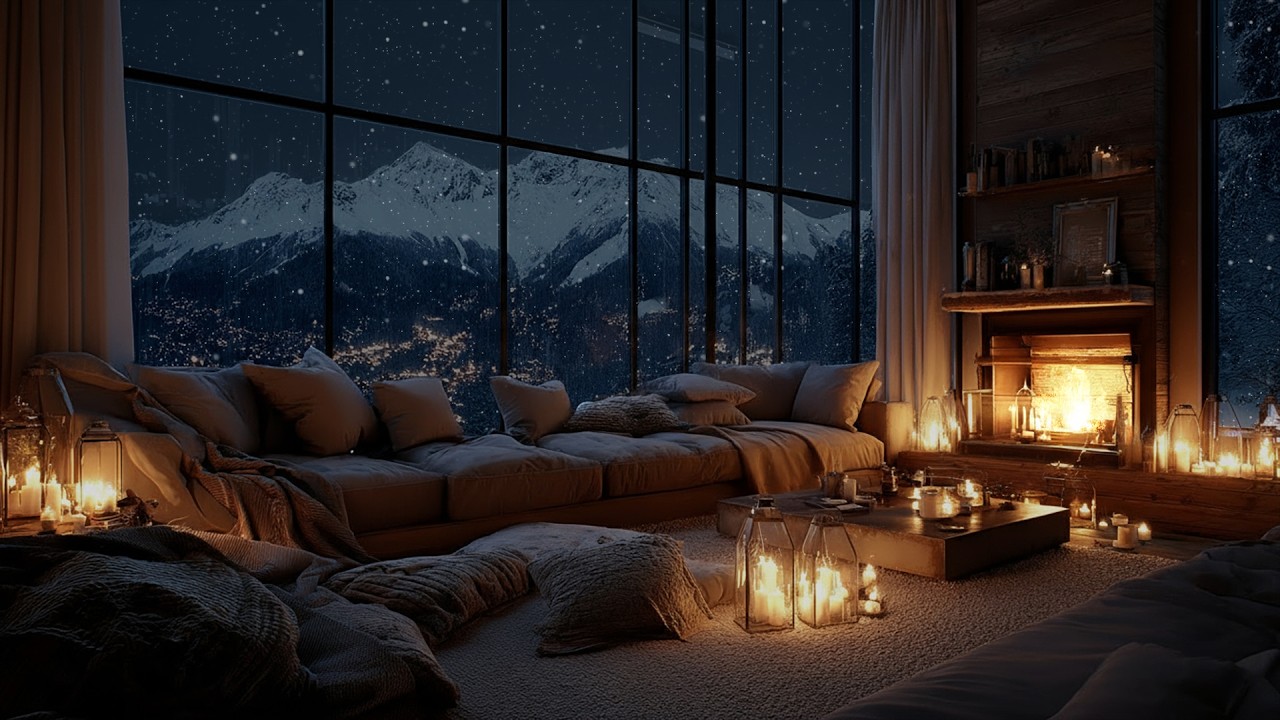 Soft Snow Drifting by the Fireplace ❄️ A Still and Quiet Winter Focus Atmosphere