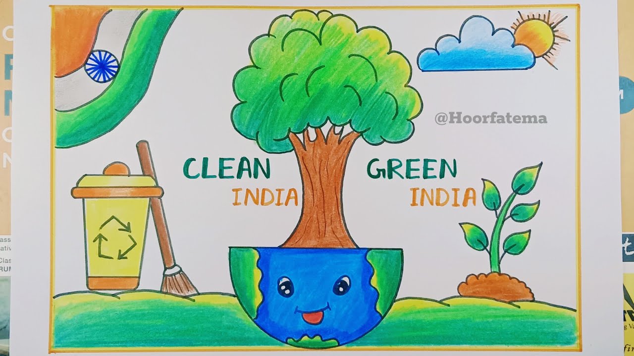 Clean India Green India Poster Drawing| How to draw Swachh Bharat poster| स्वच्छ भारत अभियान