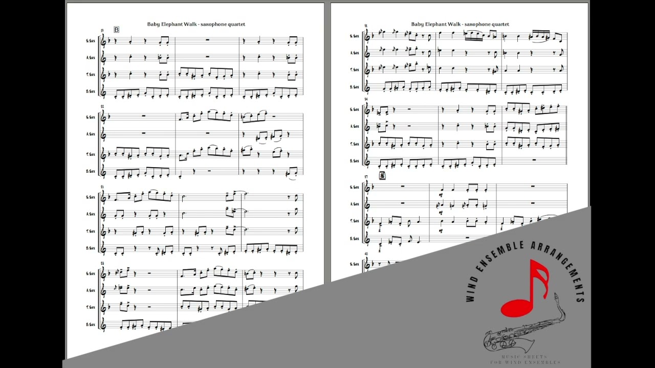 Baby Elephant Walk - [Saxophone Quartet] - Sheet Music