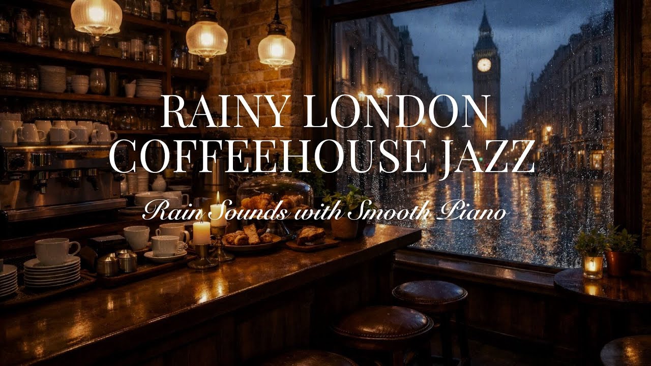 London Café Jazz Vibes ☕ Rain Sounds with Smooth Piano for Deep Focus