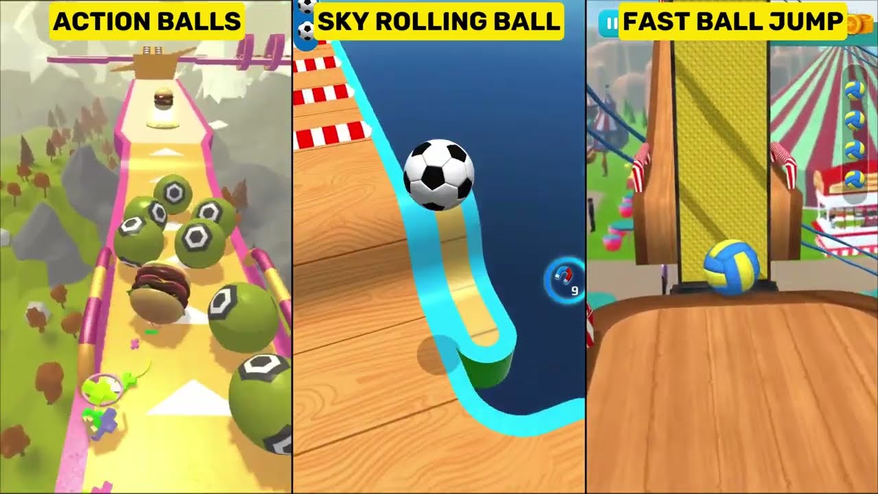 Sky Rolling Ball 3D vs Action Balls vs Fast Ball Jump Gameplay Comparison 015 Android & iOS SpeedRun