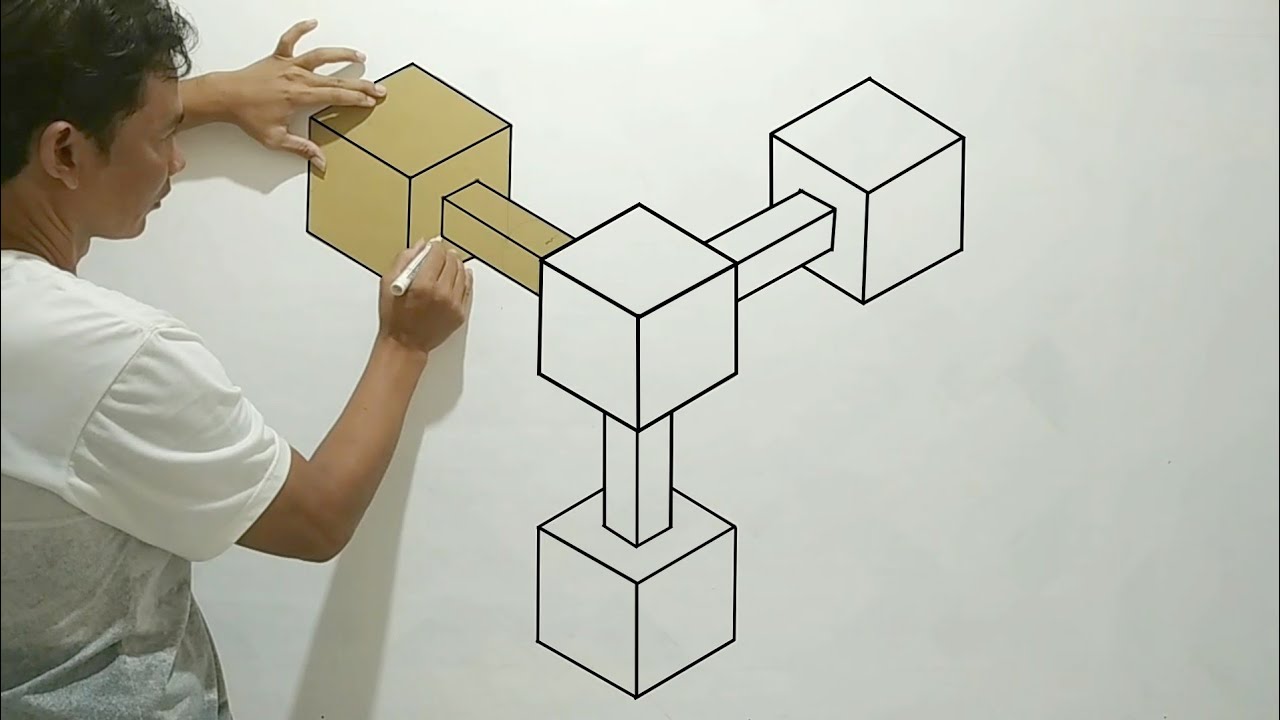 OPTICAL ILLUSION 3D WALL PAINTING || HOW TO MAKE 3D WALL DESIGN || CAT TEMBOK 3D