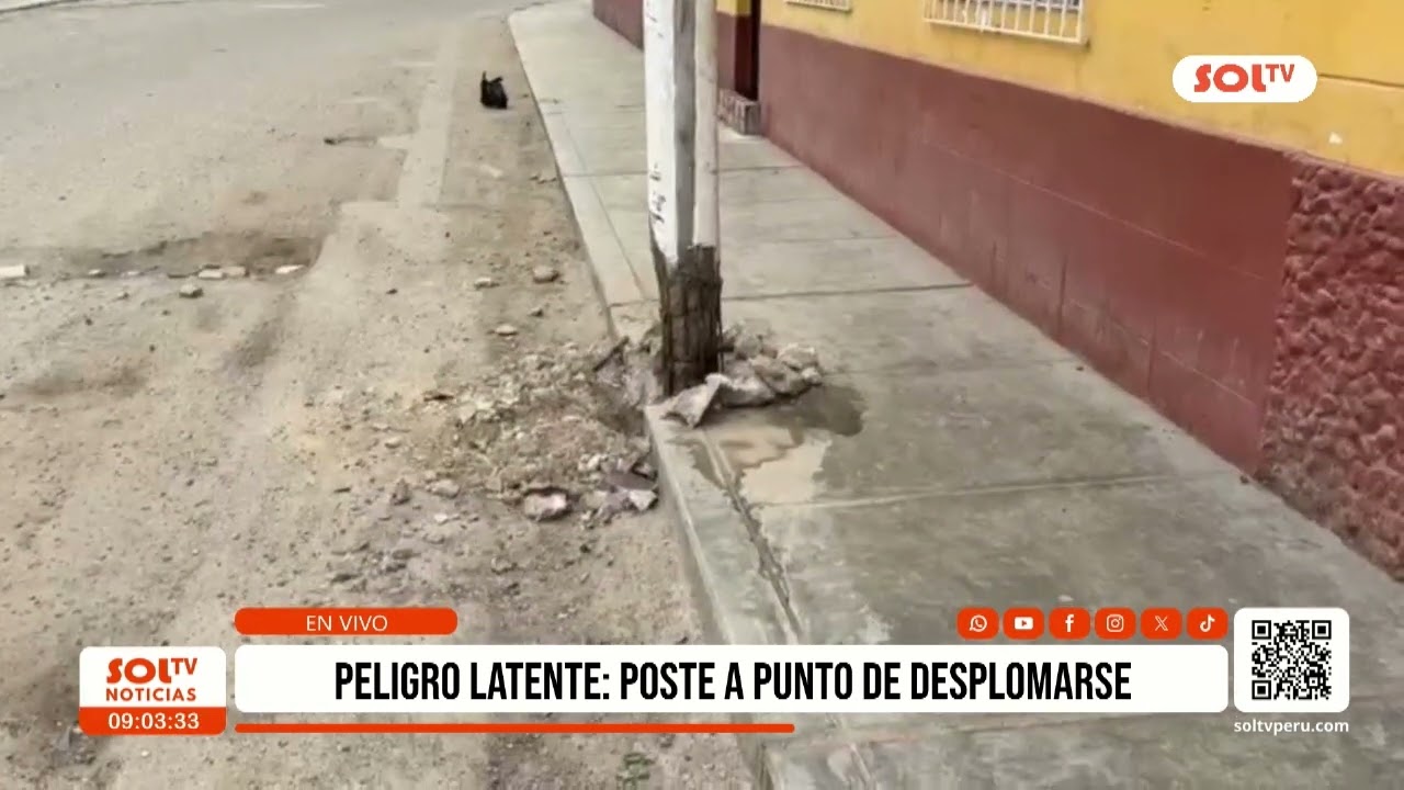 Trujillo: peligro latente: poste a punto de desplomarse