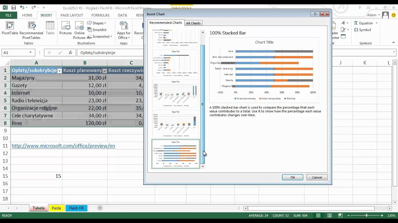 Excel 2013 Rzut okiem #1 - Wygląd i Flash Fill