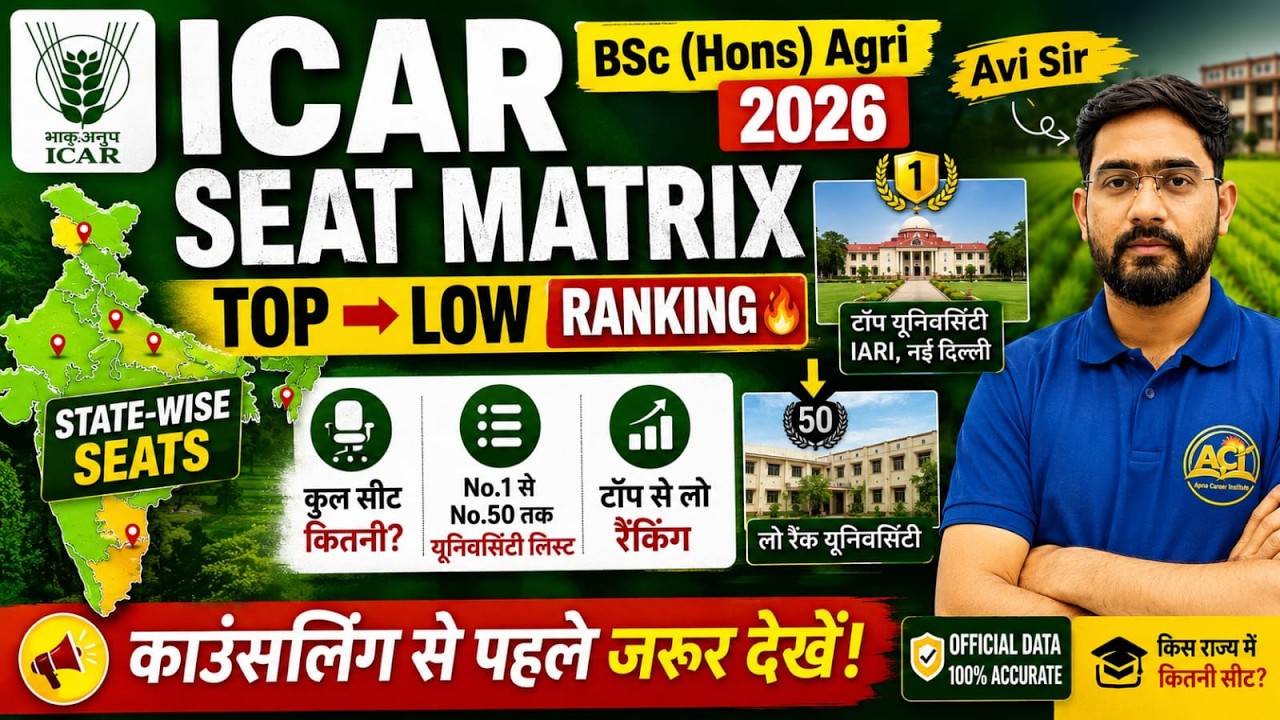 ICAR B.Sc Agriculture Seat Matrix 2026 🎓 | State-wise University Rank (Top to Low)