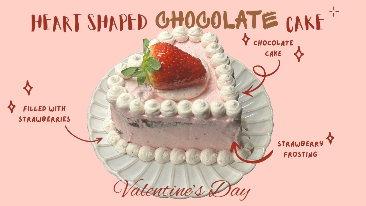 Heart Shaped Chocolate Cake with Strawberry Frosting 🍓 | Valentine's Day Cake