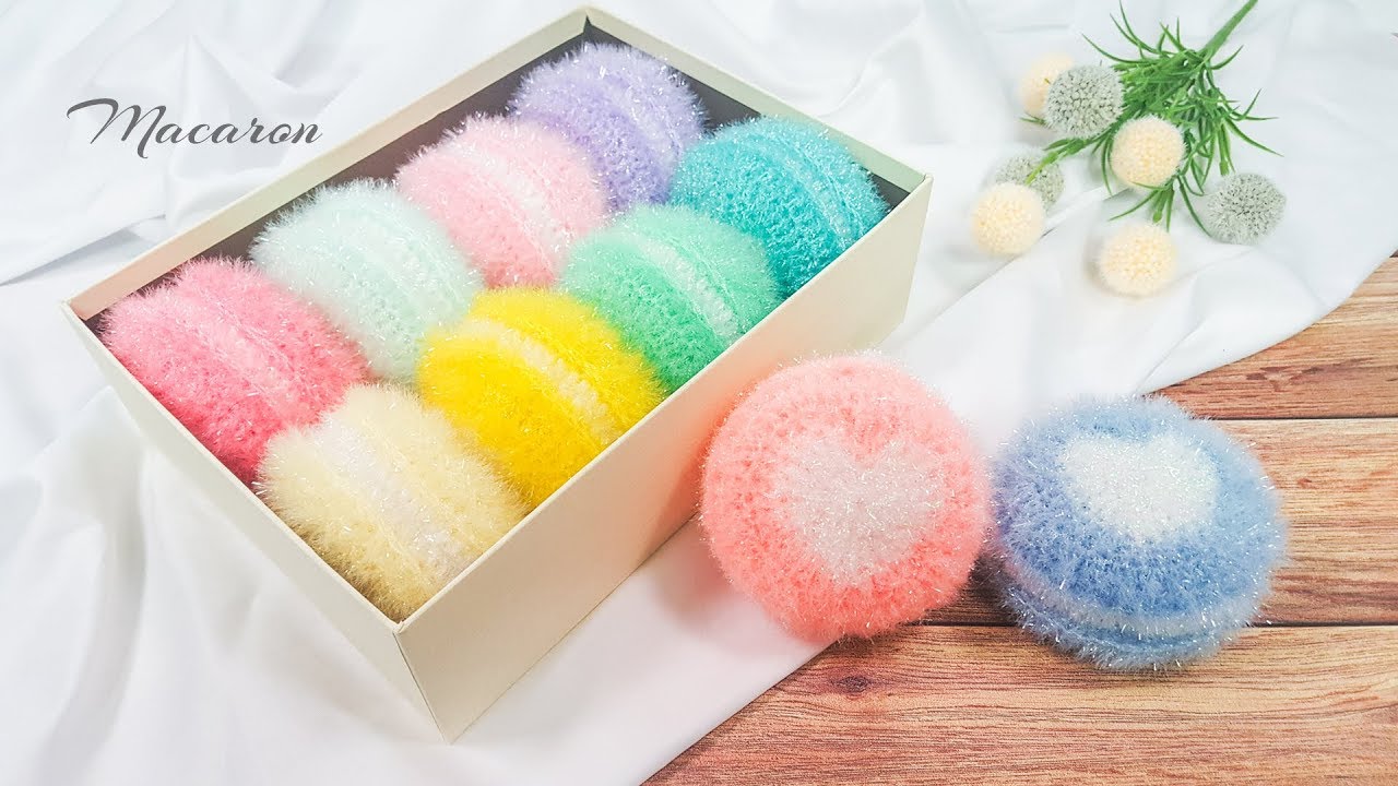 하트 마카롱 수세미뜨기 코바늘 Heart Macaron Crochet Scrubber