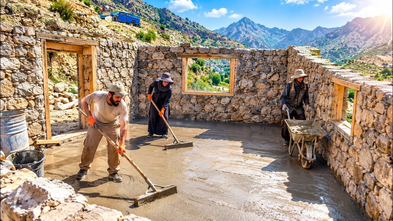 🏔️🔥Real Nomadic Life Iran|Rebuilding a Stone Home Before Winter Arrives,Struggle for Survival🪨❄️