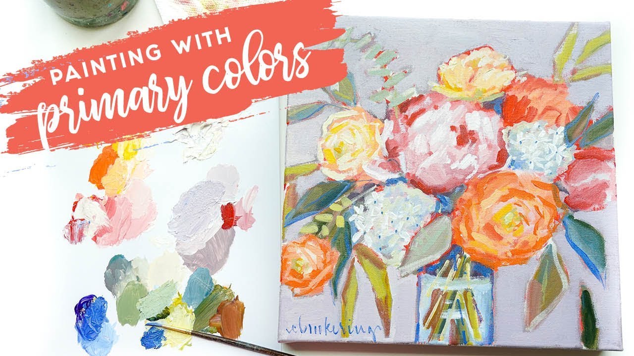 Painting an Abstract Floral Using Only Primary Colors! (start to finish)