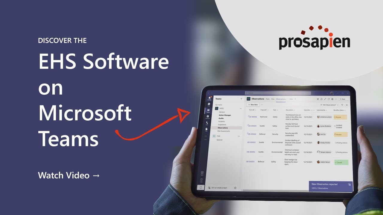 EHS Safety Management Software on Microsoft Teams - Pro-Sapien