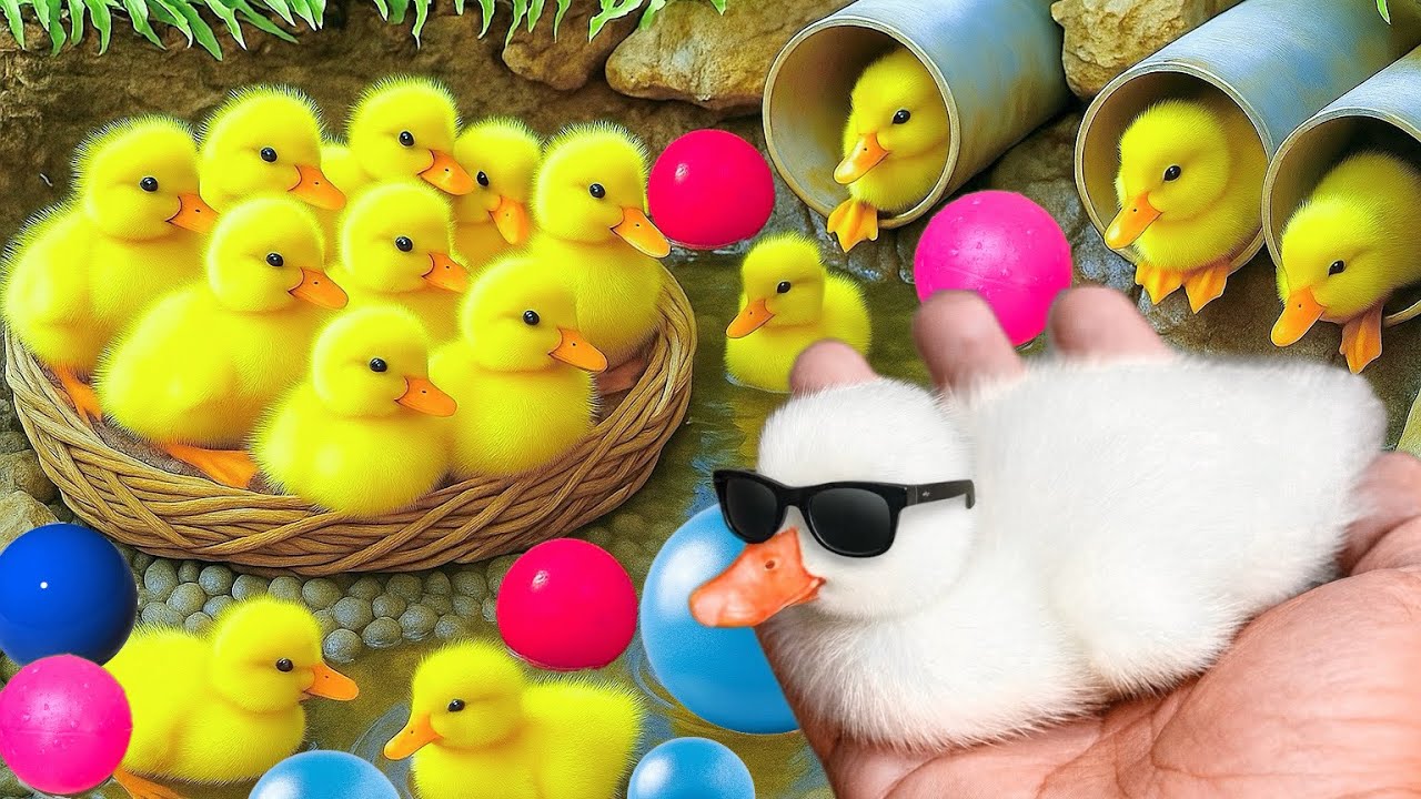 Mencari bebek lucu, Bebek berenang, menangkap bebek angsa, Duck,ikan, dan ayam warna warni.