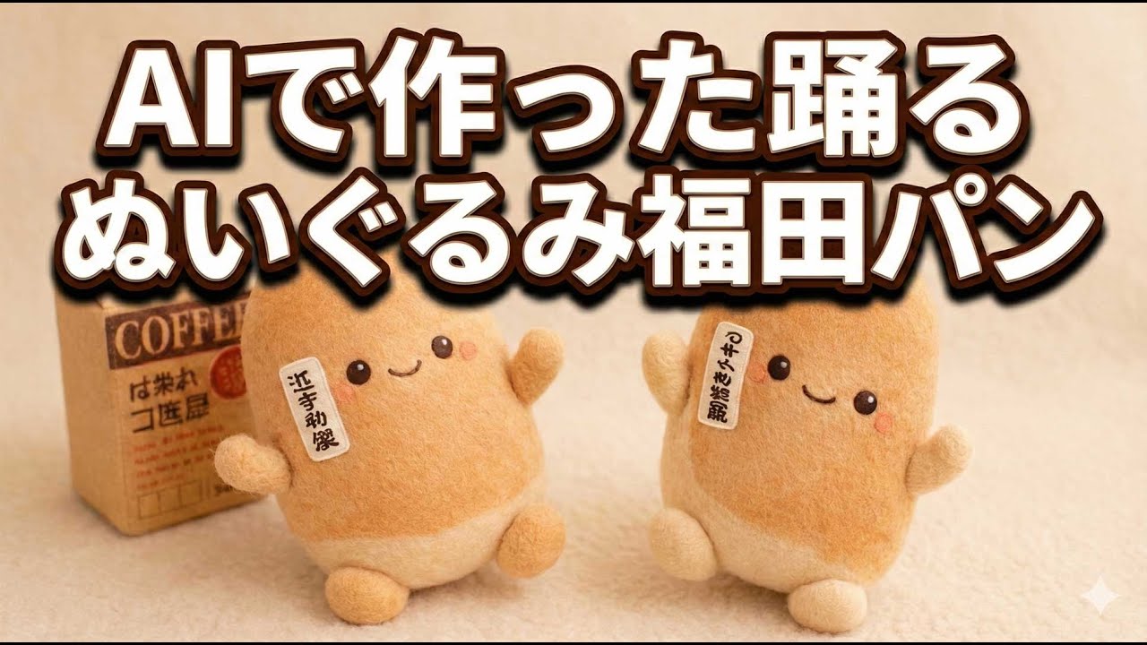 福田パンをAIでぬいぐるみ風にしたうえで動画にしてみた小岩井コーヒーを添えてVER1.5