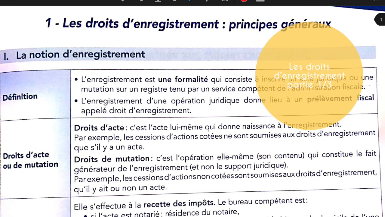 Droits d’enregistrement partie 1/3