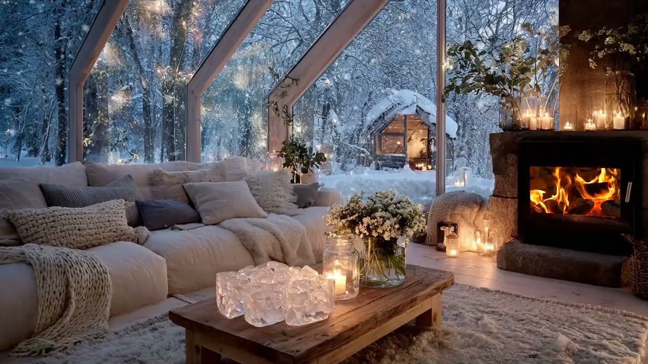 🔥🎼Quiet Winter Piano Lounge | Snow Outside & Fire Inside | Focus Study Work Meditation Relax Calm