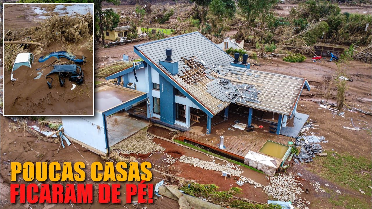 CASAS DESTRUÍDAS E DEZENAS DE CARROS ESPALHADOS PELO VALE DO TAQUARI DEPOIS DA ENCHENTE!