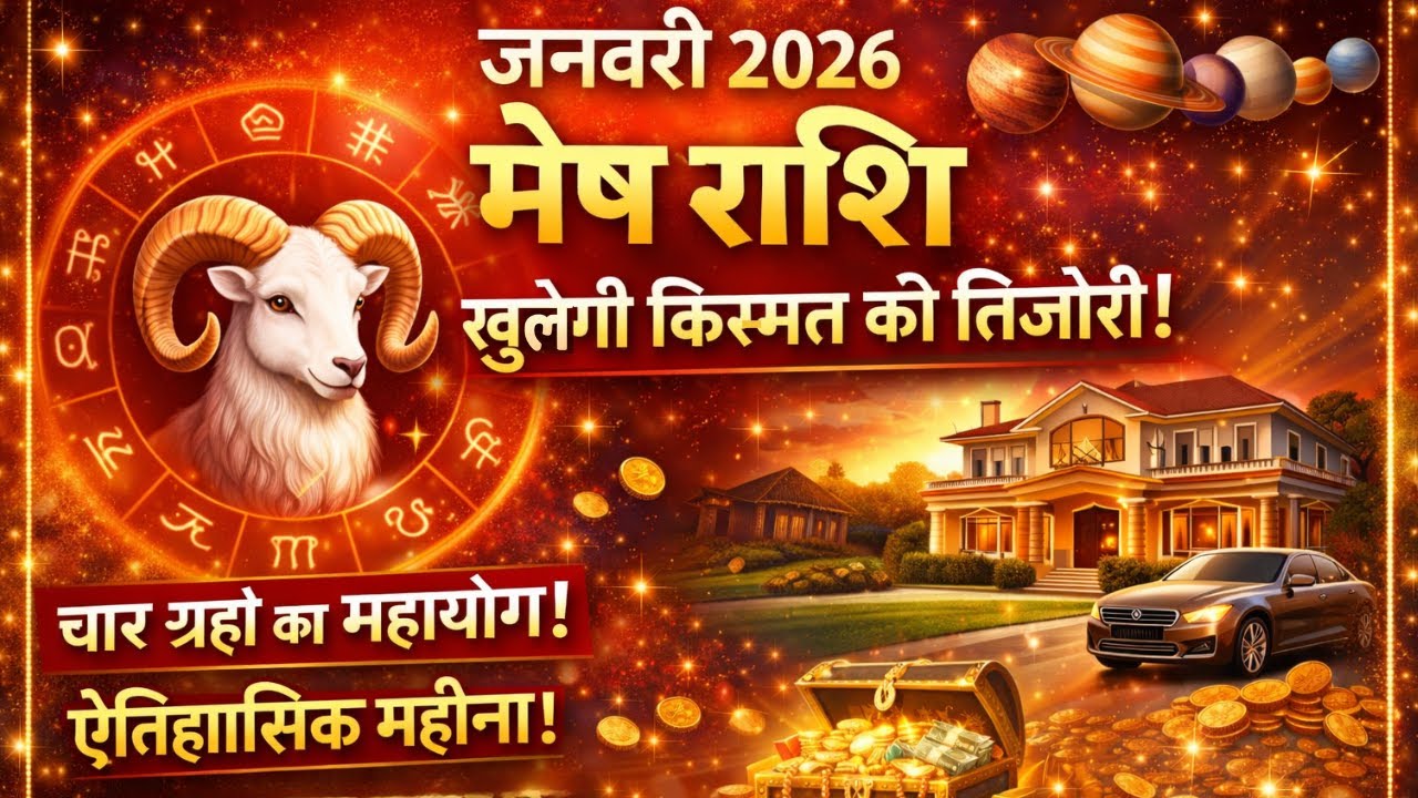 मेष राशि 2026: चार ग्रहों का महायोग, मेष राशि के लिए ऐतिहासिक महीना | Aries Astro Guide