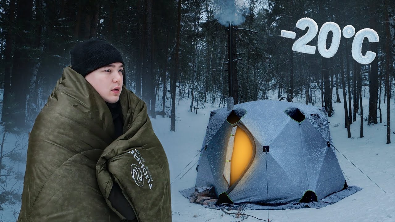 Solo Hot Tent Survival and Cooking in the snow | ASMR