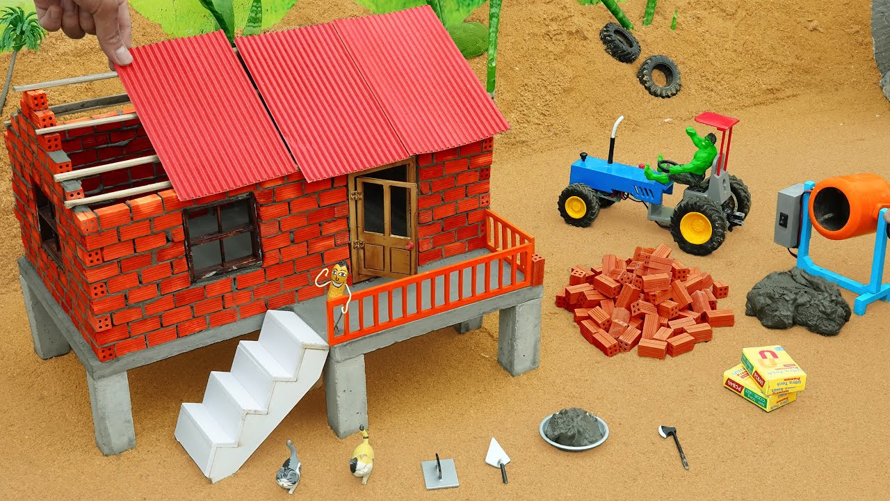 DIY Mini Tractor Builds Modern Brick House with Concrete Mixer | Science Project