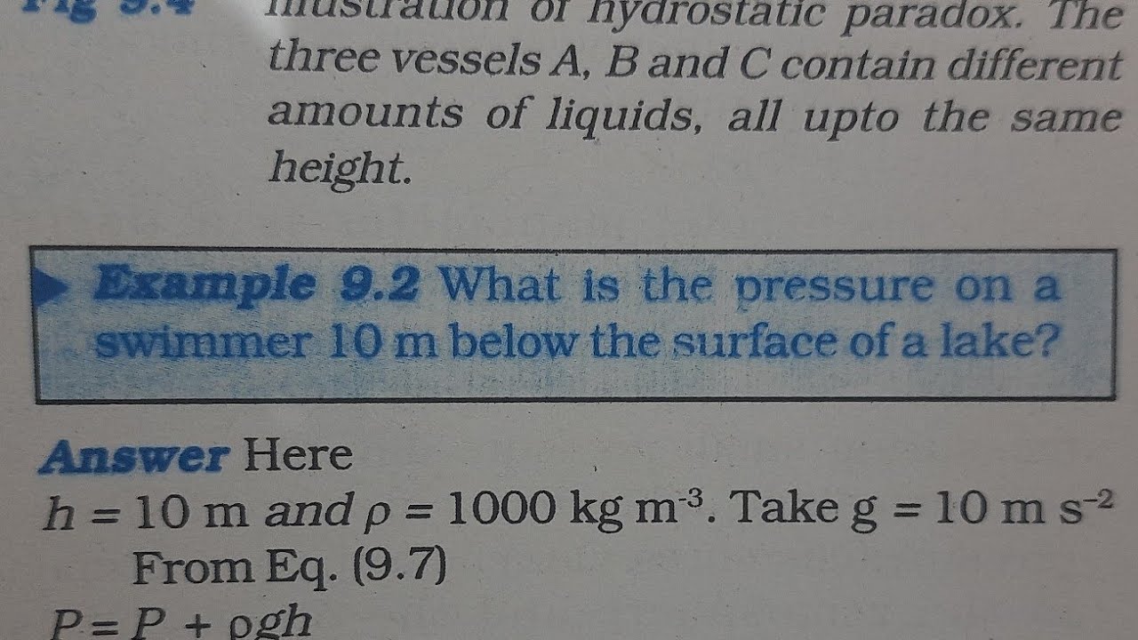 What is the pressure on a swimmer 10 m below the surface of a lake
