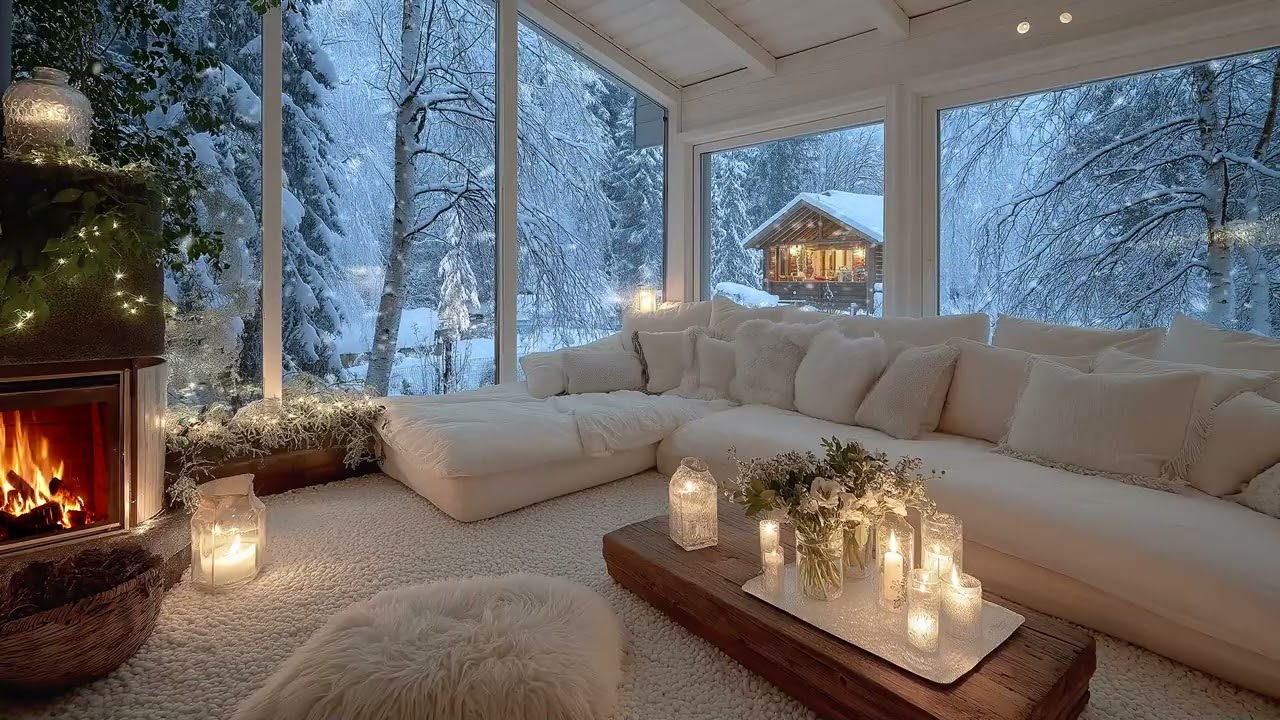 🌸❄️ Floral White Lounge Snow Piano | 5 Hours Cozy Winter Piano Ambience for Sleep Relax Meditation