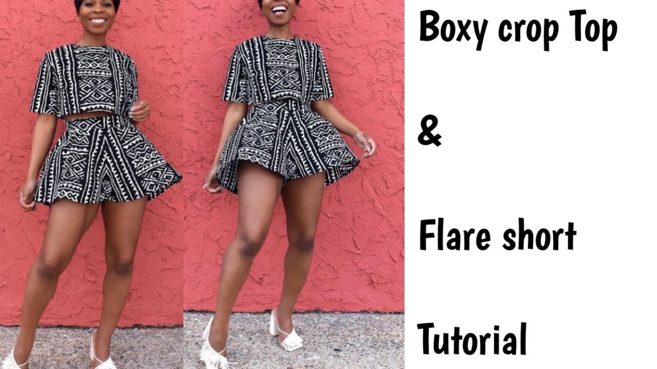 Detailed**  how to make two piece flare shorts with boxy crop tutoriall