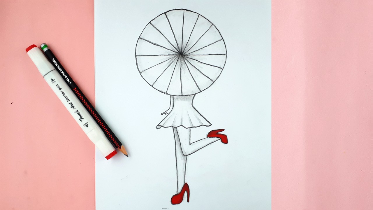 Very easy girl drawing with Japanese Umbrella / Beautiful girl drawing / Easy pencil drawing